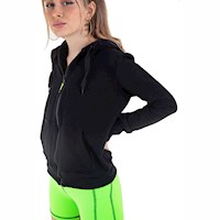 Casaca Kinetix Basic Hoodie Neons Algodón Negra Mujer